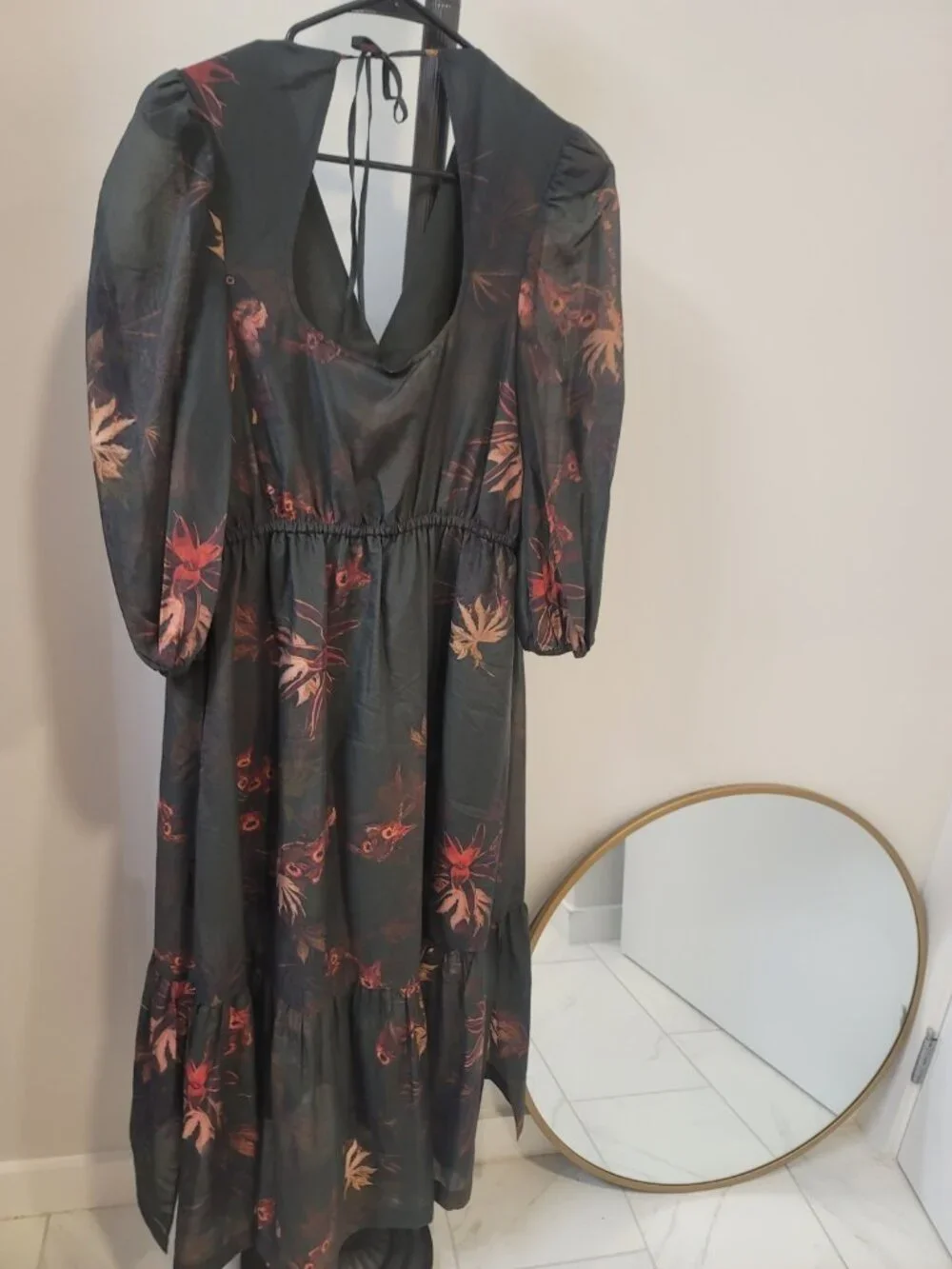 All Saints Rosi Nila Dark Khaki Green Tiered V-neck Midi Dress Size 4 US New